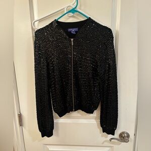 Jimmy Choo X H&M black sequin glitter bomber Jacket Women’s Size Small